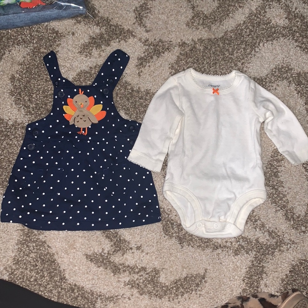 Never worn Carters brand dress with onesie.